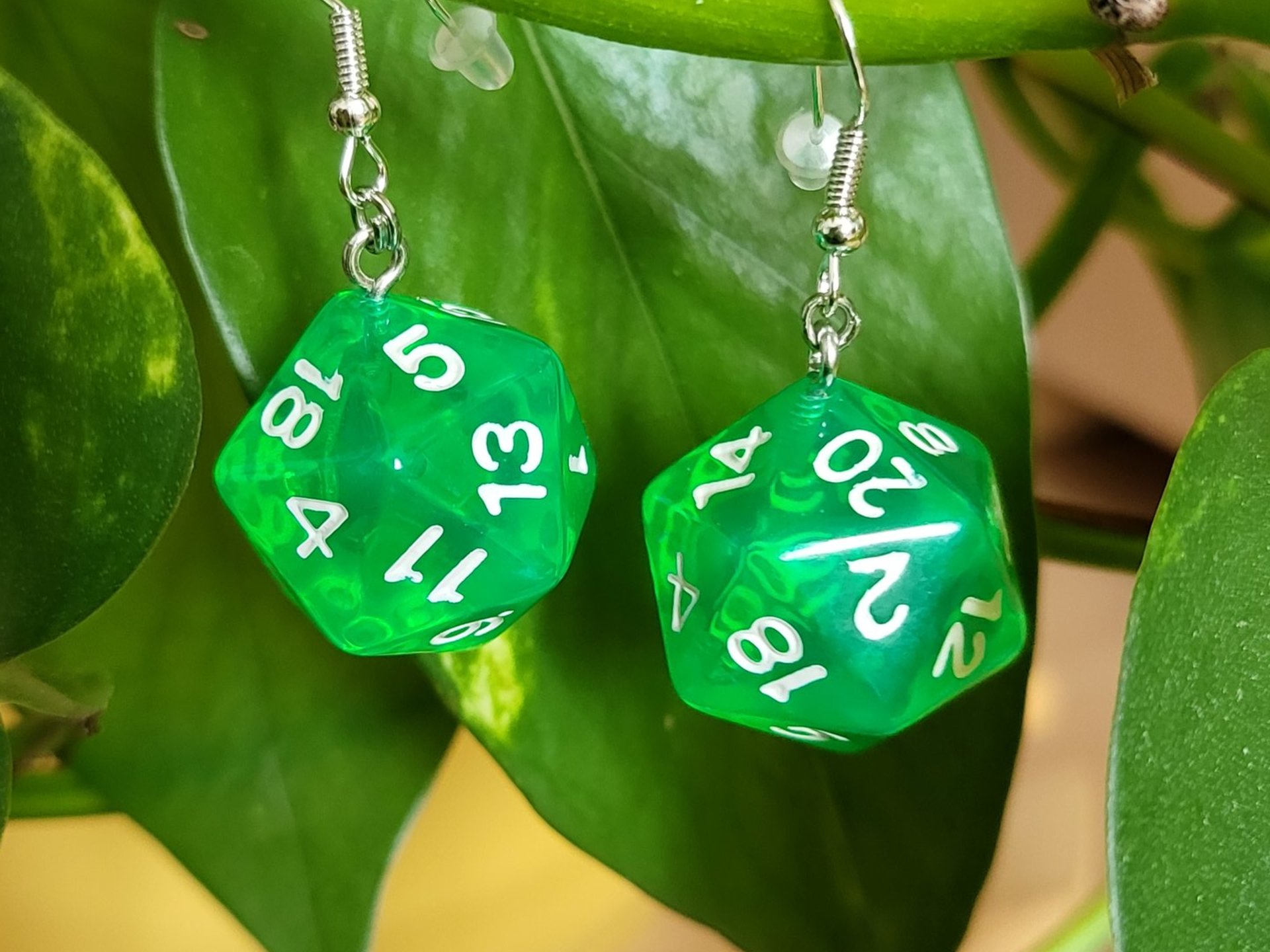 Green D20 Earrings