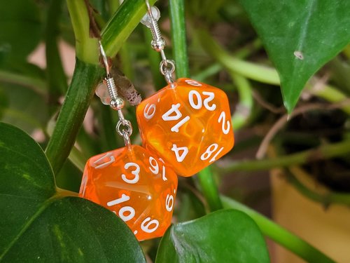 Orange D20 Earrings