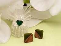Green Wooden Square Earrings