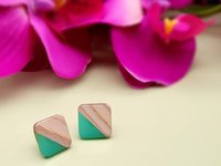 Blue Wooden Square Earrings