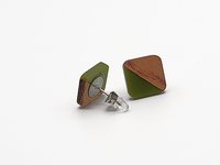 Green Wooden Square Earrings