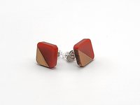 Red Wooden Square Earrings