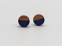 Navy Blue Round - Wooden Earrings