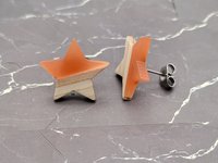 Orange Wooden Star Earrings