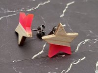Neon Pink Wooden Star Earrings