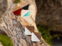 Light Pink Wooden Square Earrings