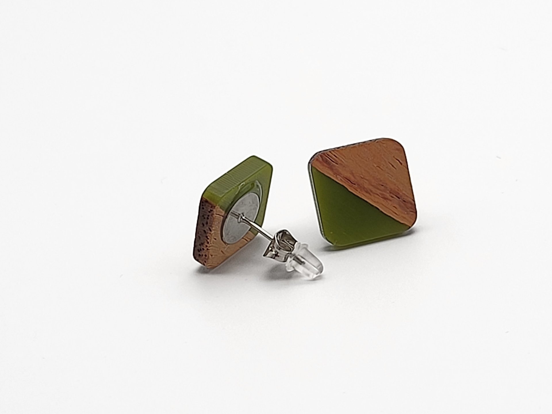 Green Wooden Square Earrings
