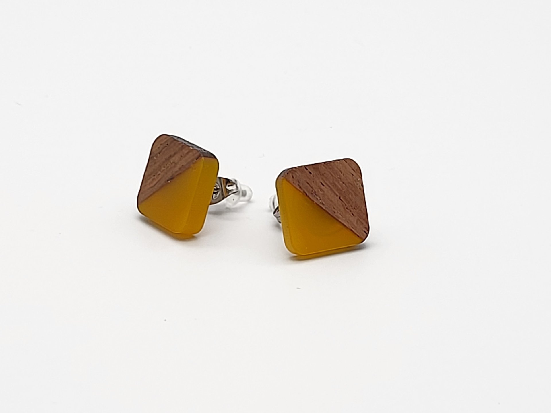 Yellow Wooden Square Earrings