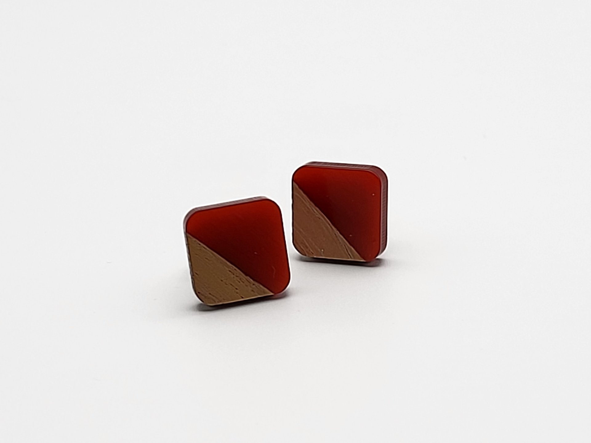 Red Wooden Square Earrings