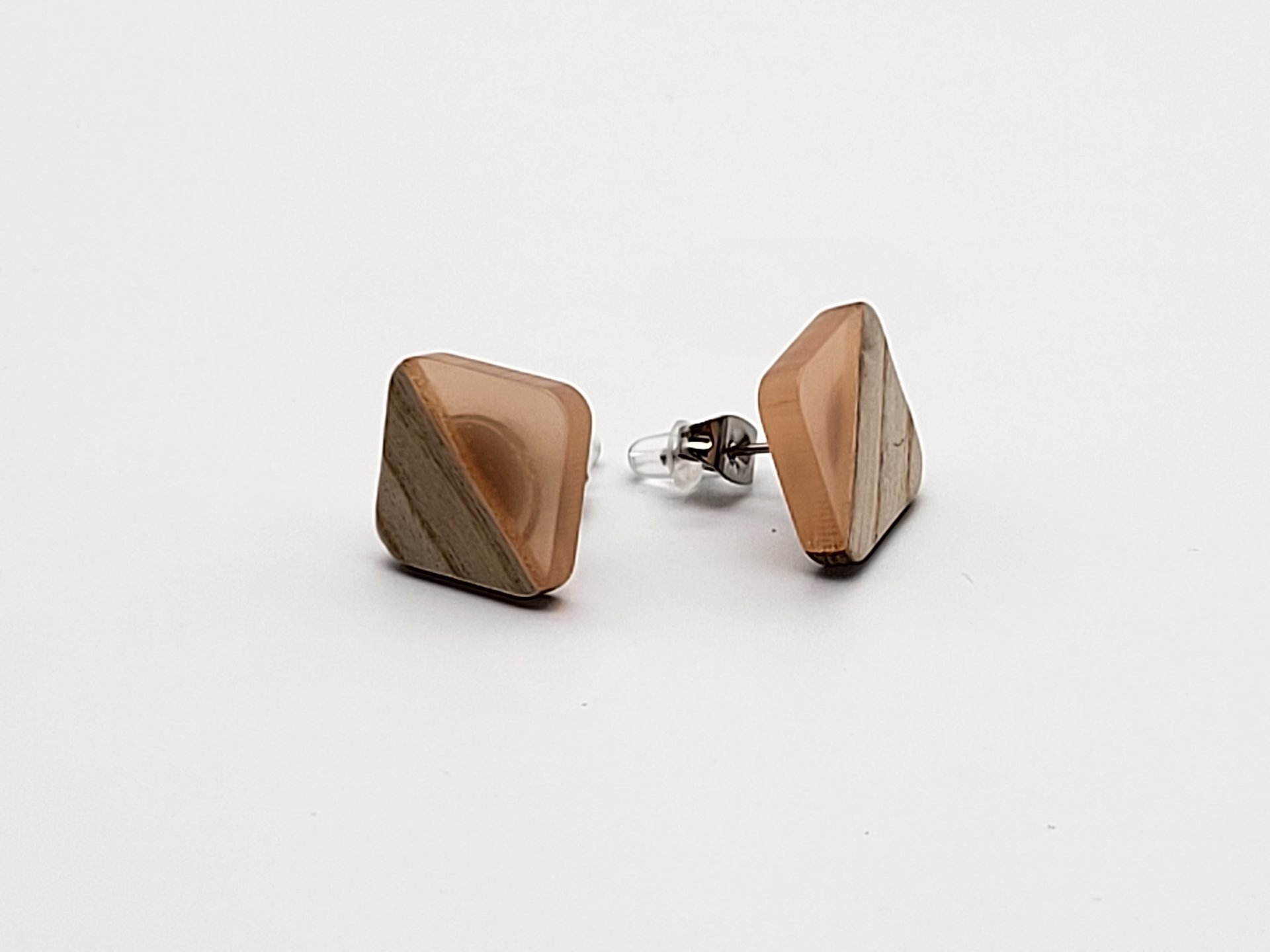 Light Pink Wooden Square Earrings