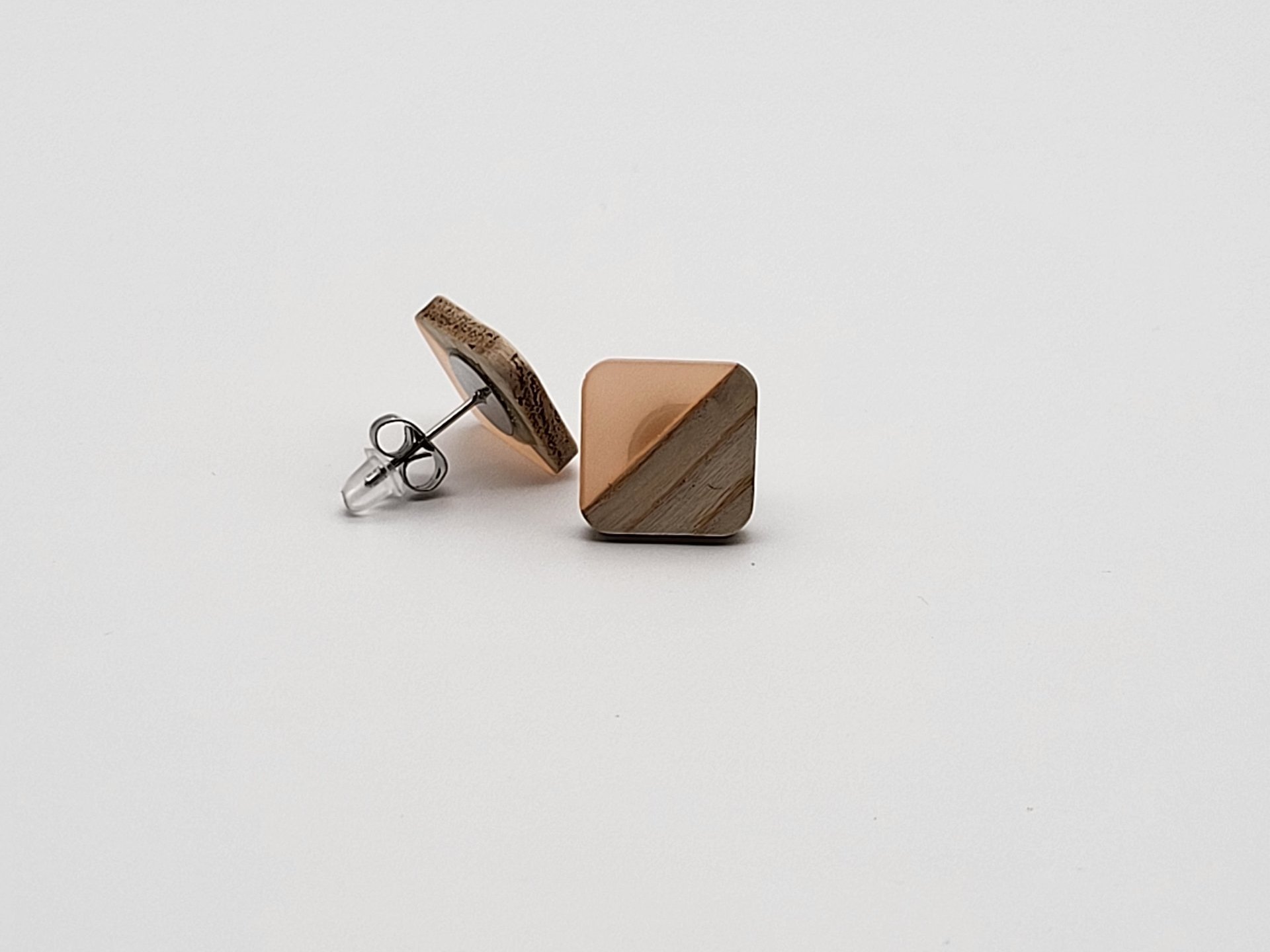 Light Pink Wooden Square Earrings