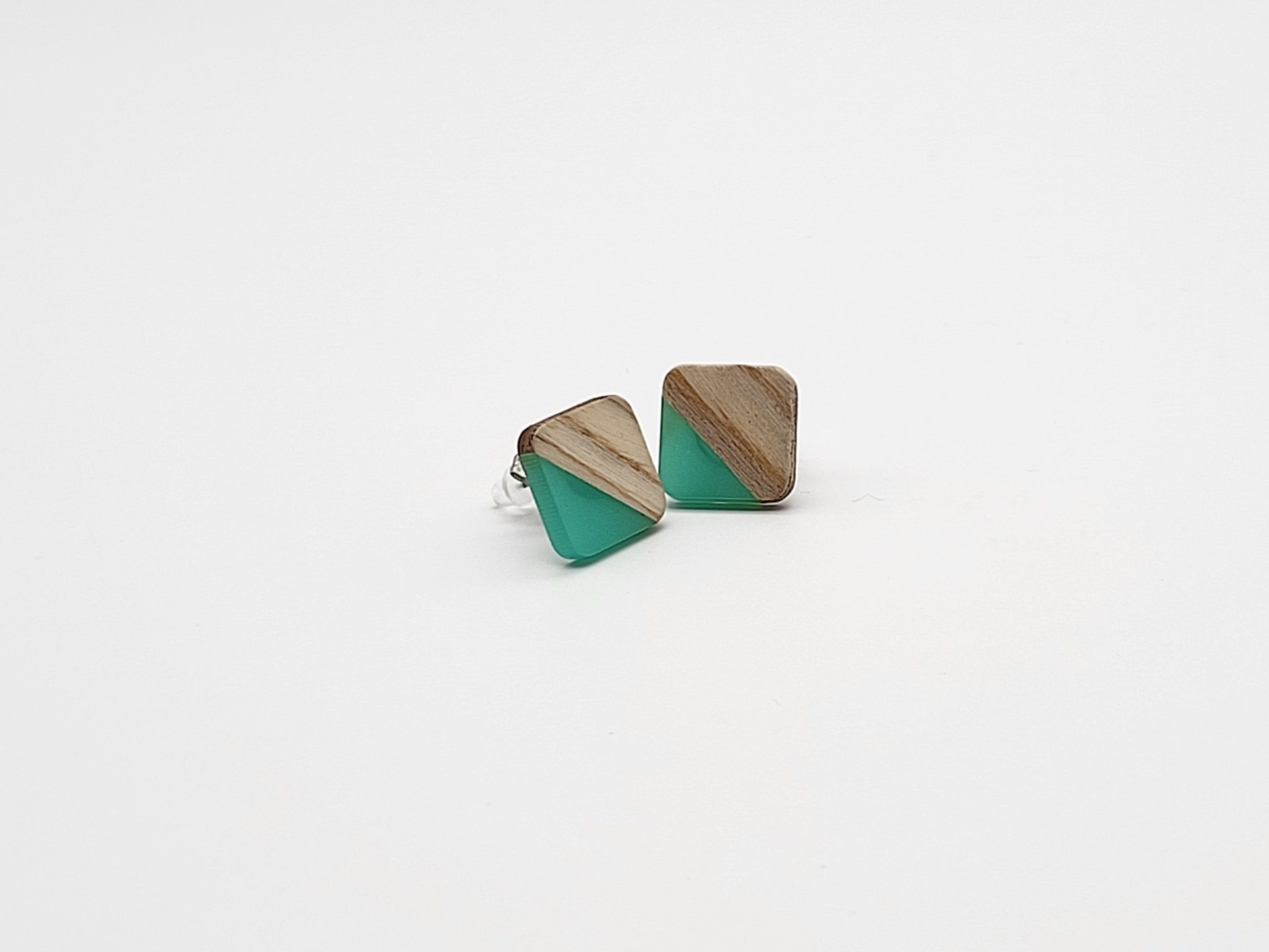 Blue Wooden Square Earrings