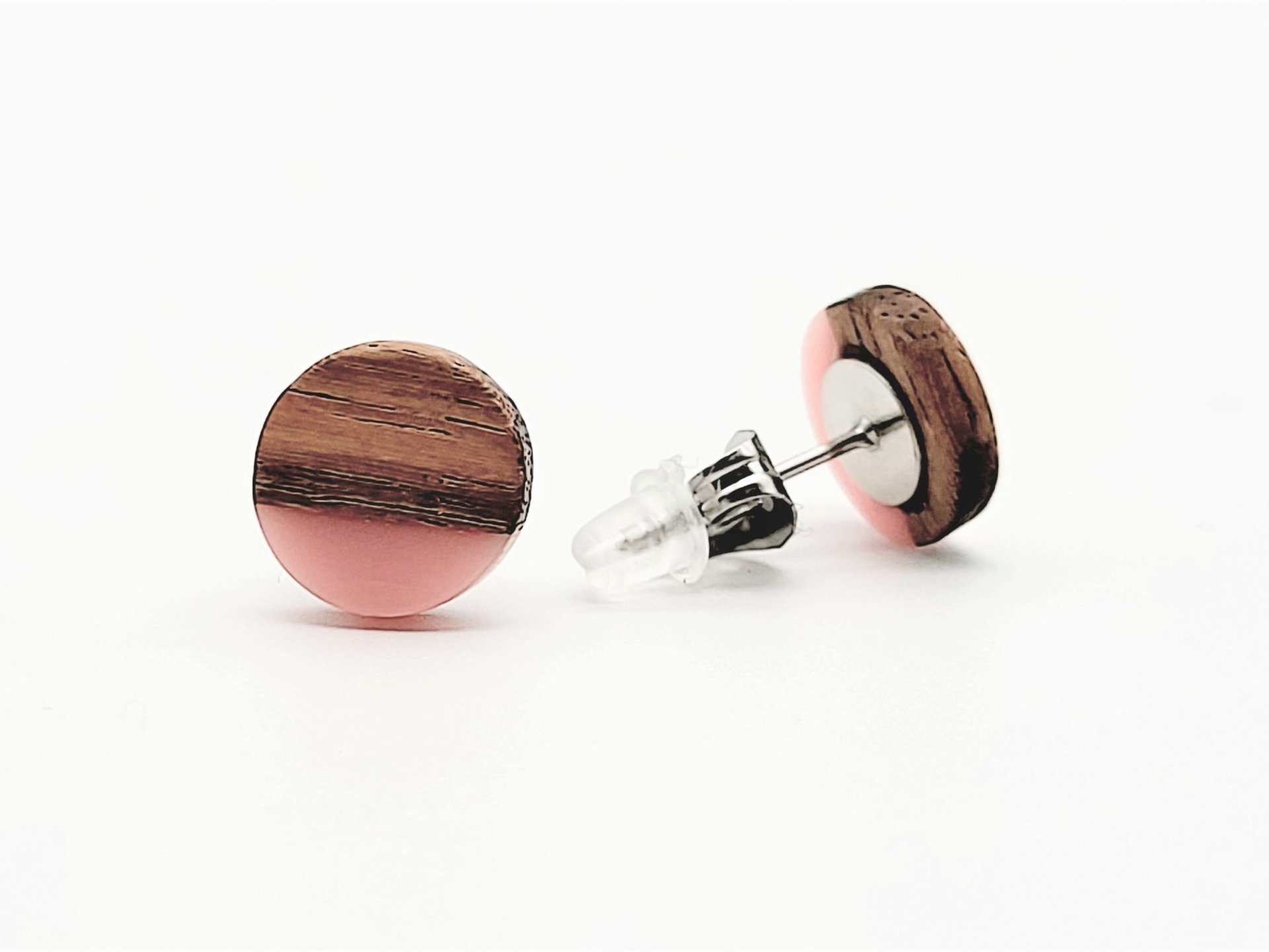 Pink Round - Wooden Earrings