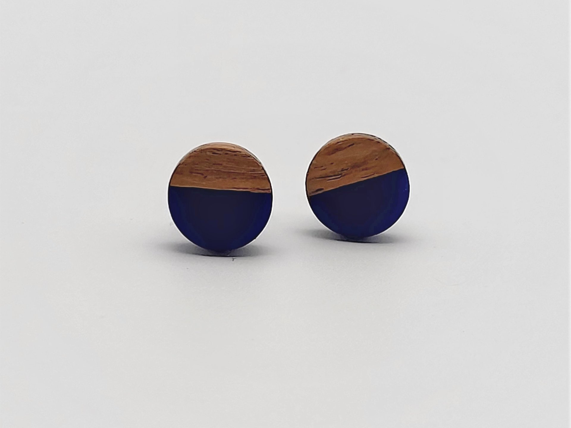 Navy Blue Round - Wooden Earrings