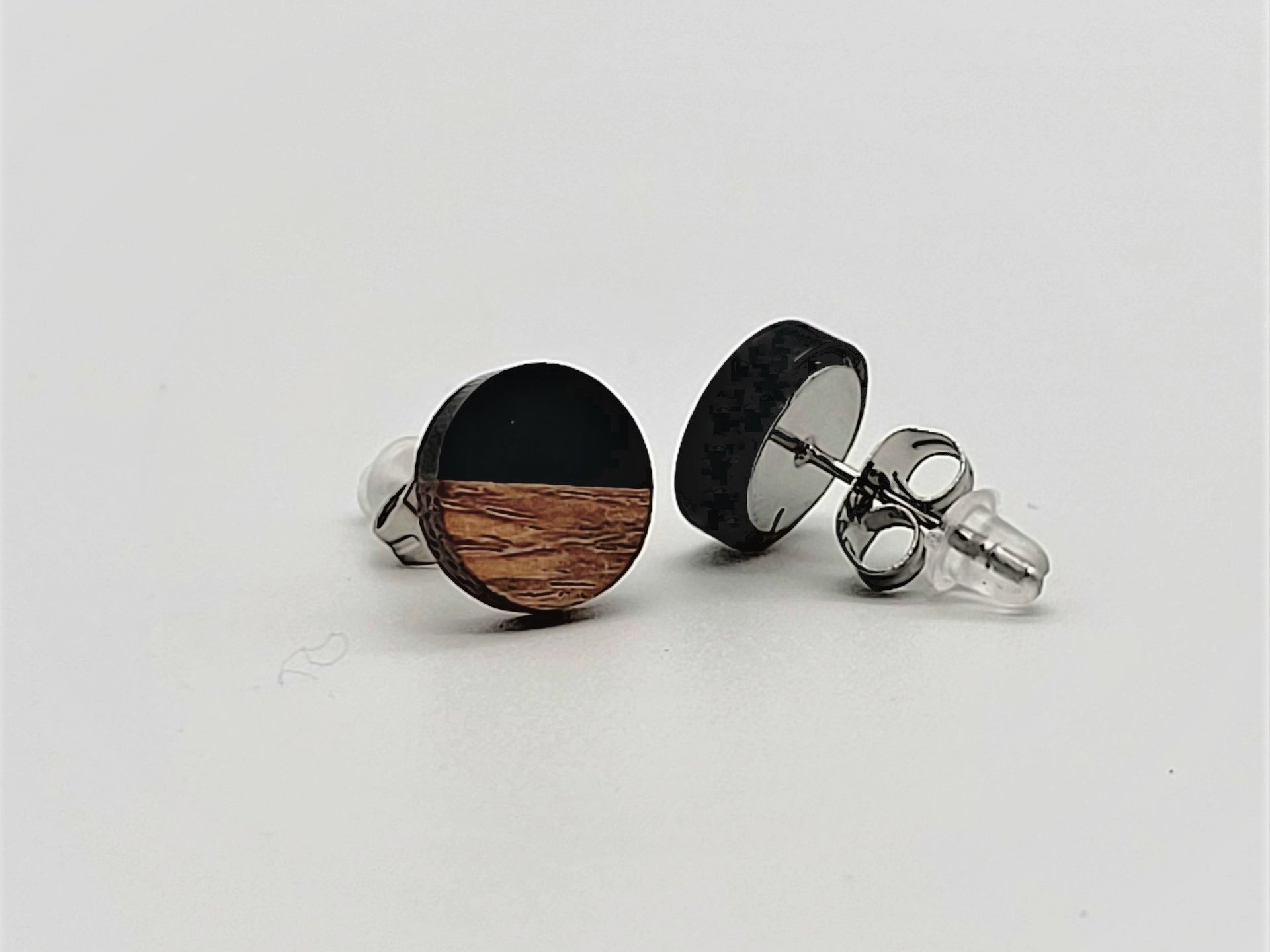Black Round - Wooden Earrings