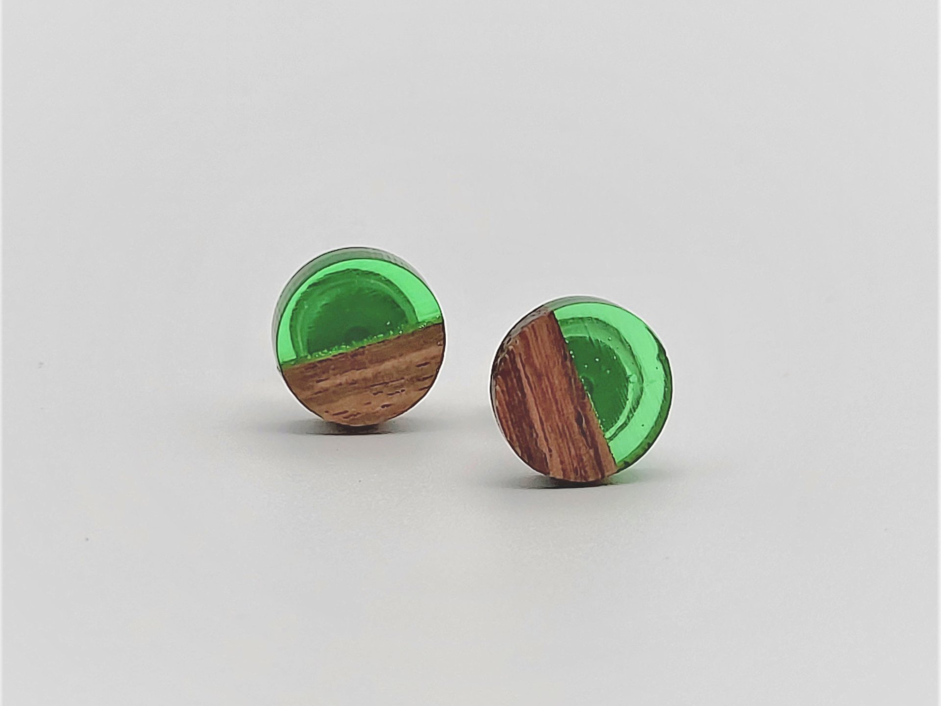 Green Round - Wooden Earrings