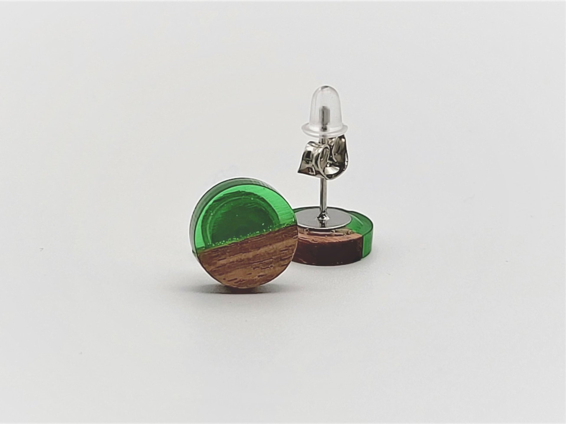 Green Round - Wooden Earrings