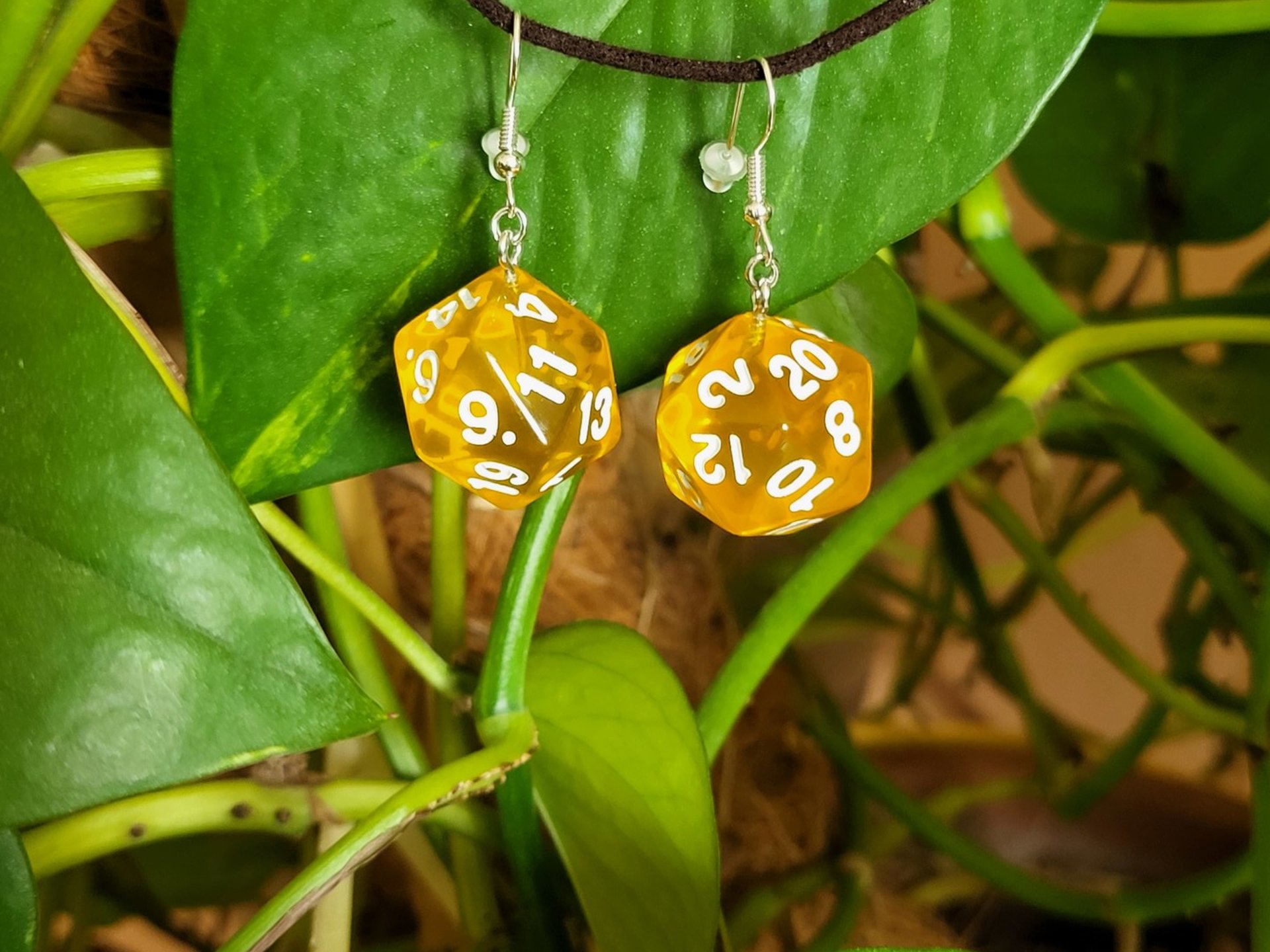 Honey Yellow D20 Earrings