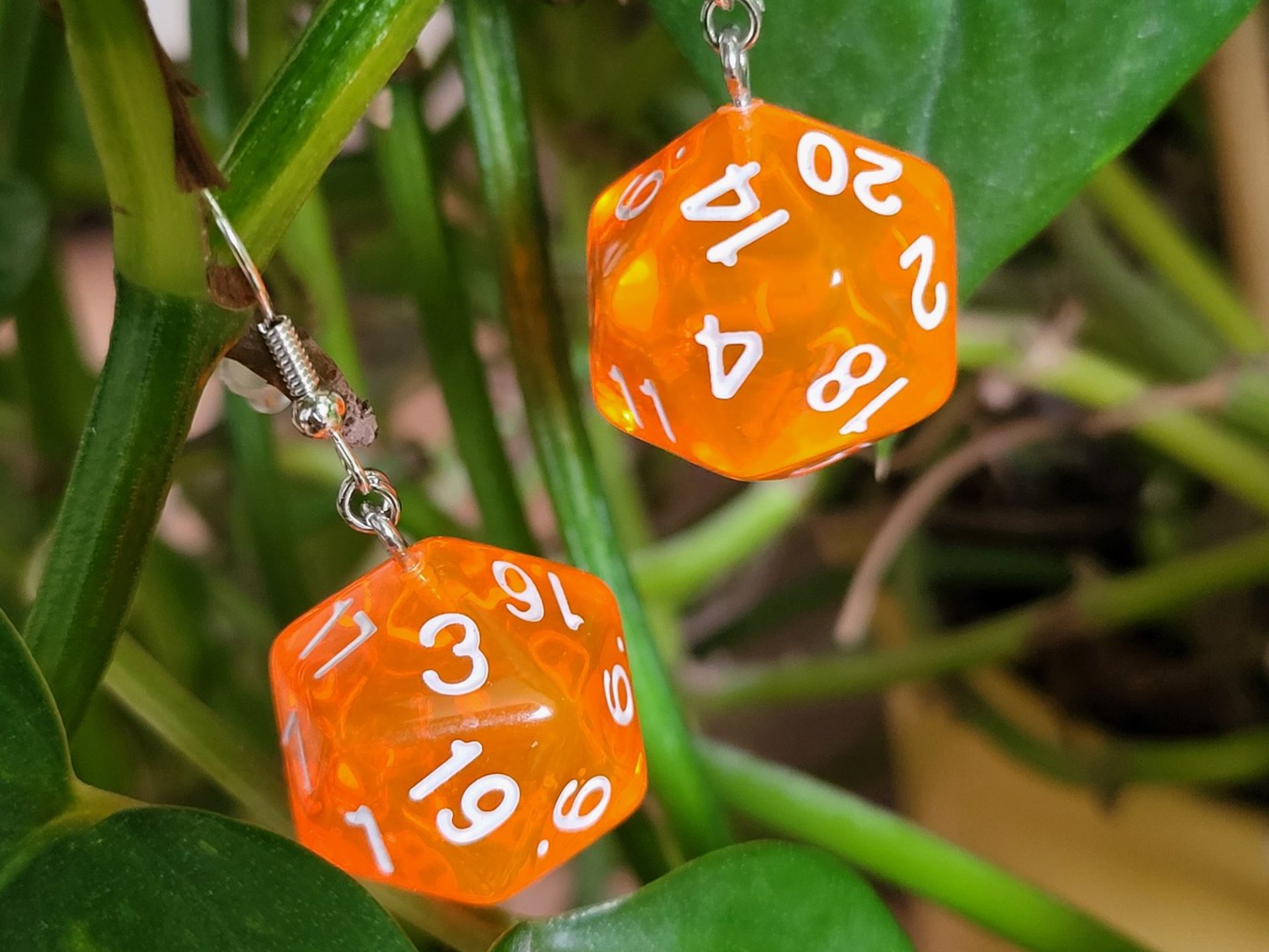 Orange D20 Earrings