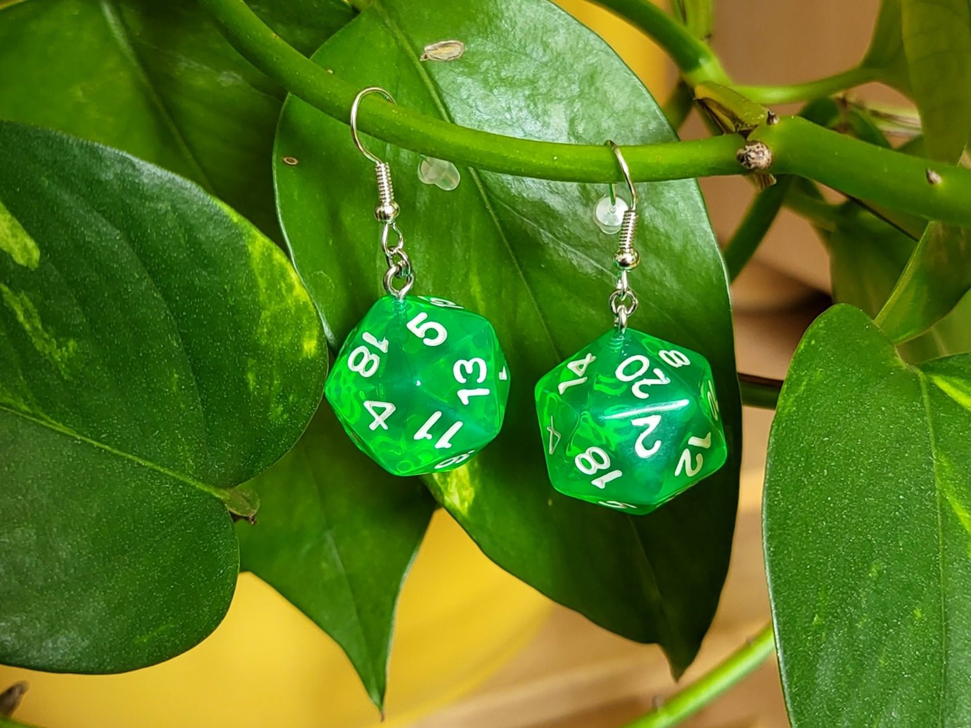 Green D20 Earrings