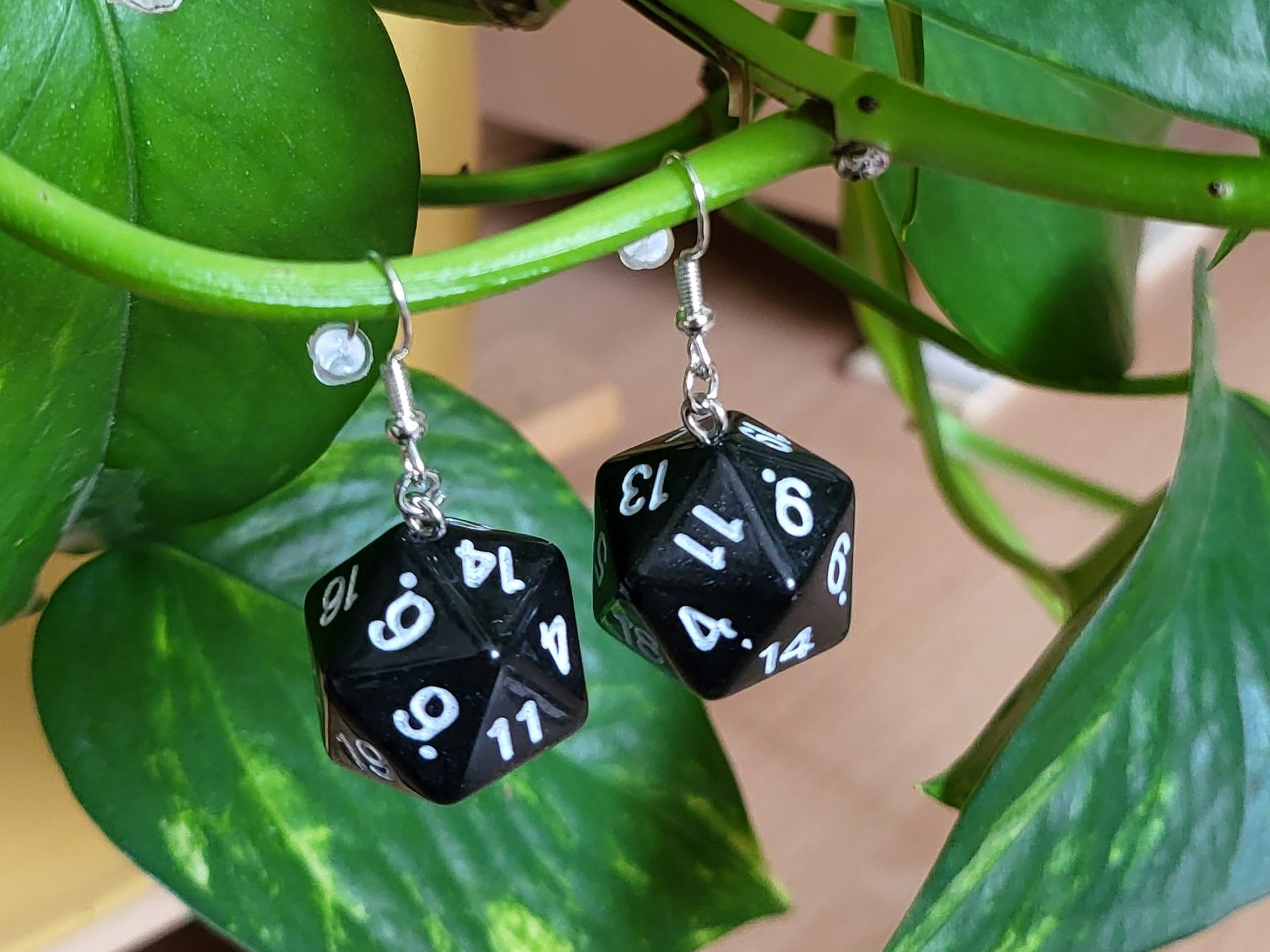 Black D20 Earrings