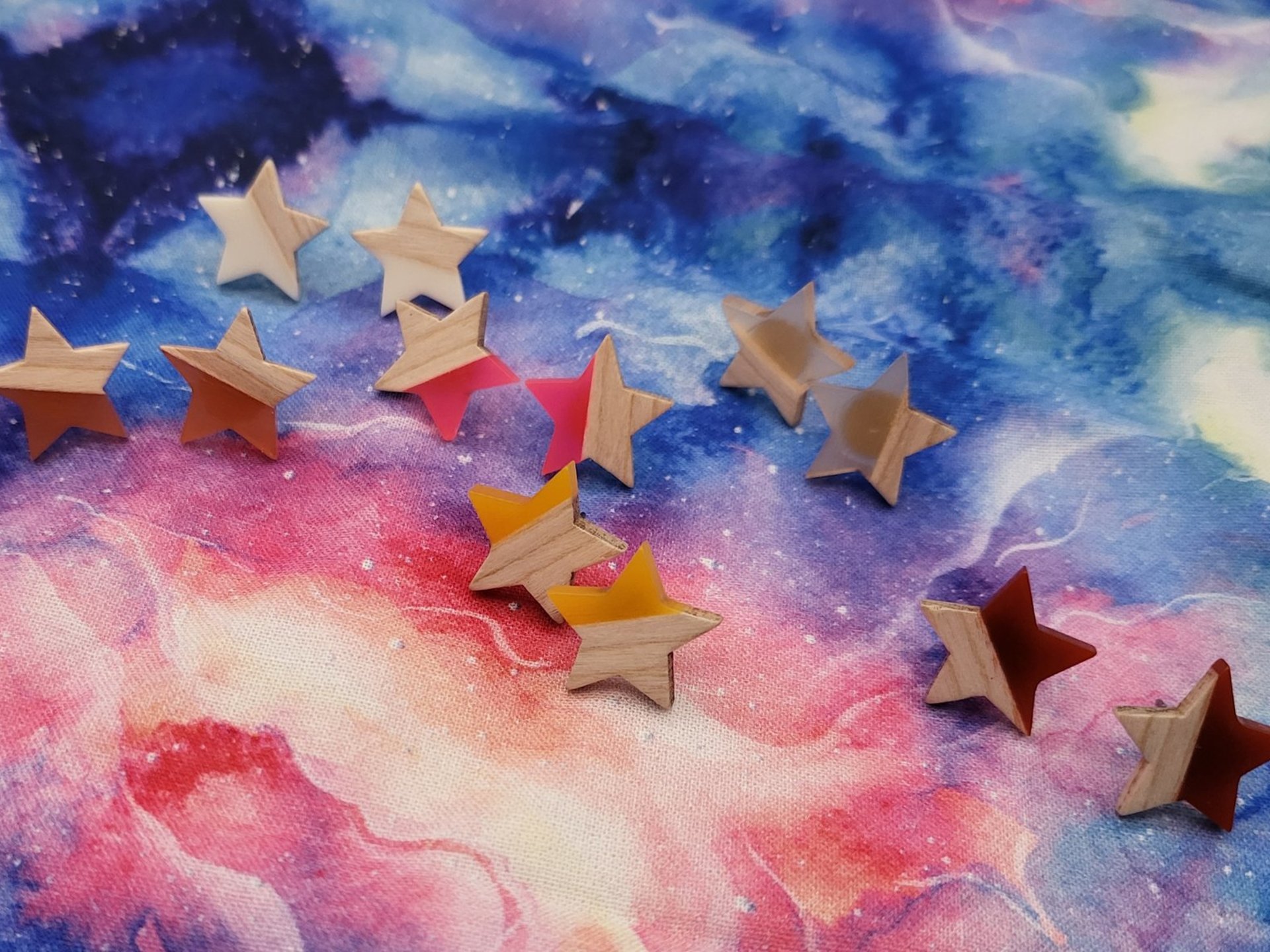 Yellow Wooden Star Earrings