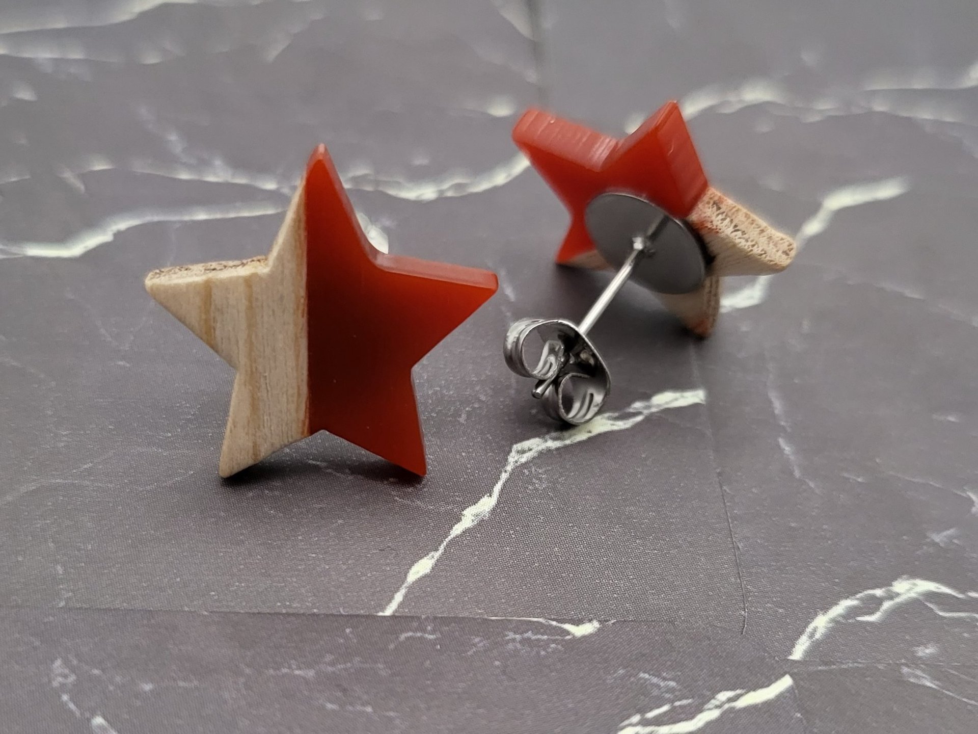 Red Wooden Star Earrings