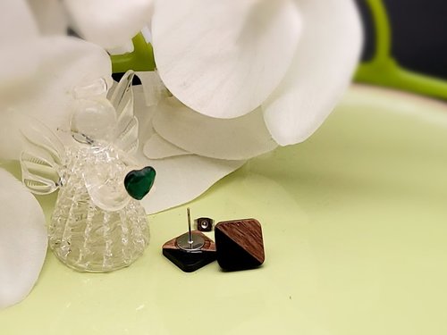 Black Wooden Square Earrings