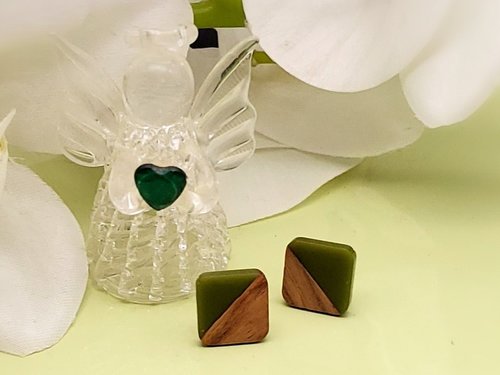 Green Wooden Square Earrings