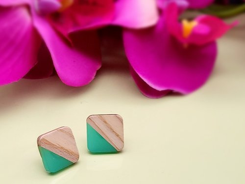 Blue Wooden Square Earrings