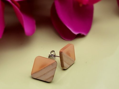 Light Pink Wooden Square Earrings