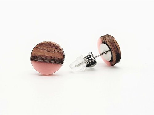 Pink Round - Wooden Earrings