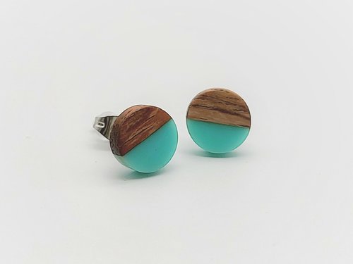 Blue Round -Wooden Earrings