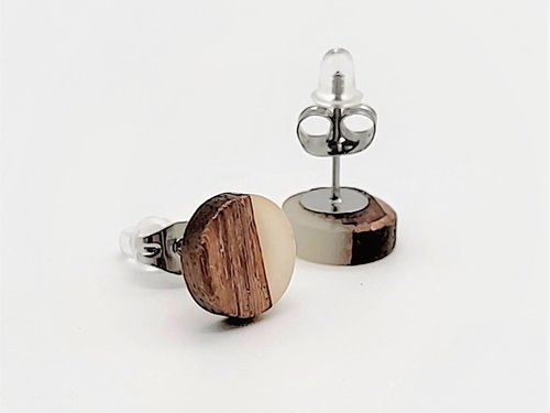 Smoke White Round - Wooden Earrings