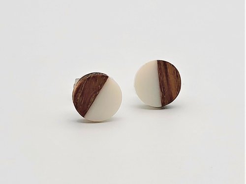 White Round - Wooden Earrings