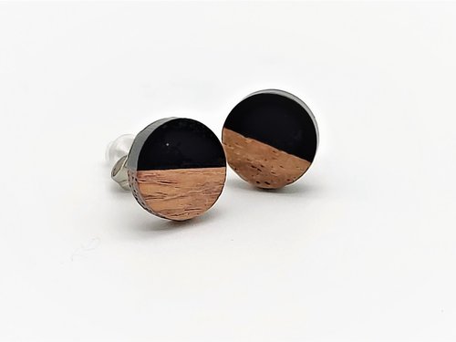 Black Round - Wooden Earrings