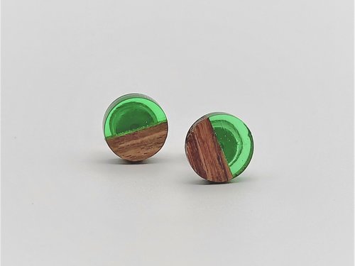 Green Round - Wooden Earrings