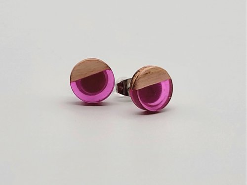 Magenta Round - Wooden Earrings