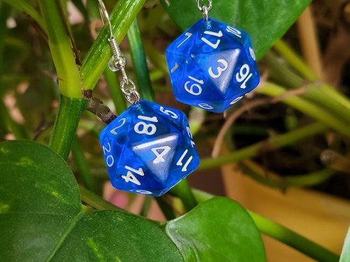 Blue D20 Earrings