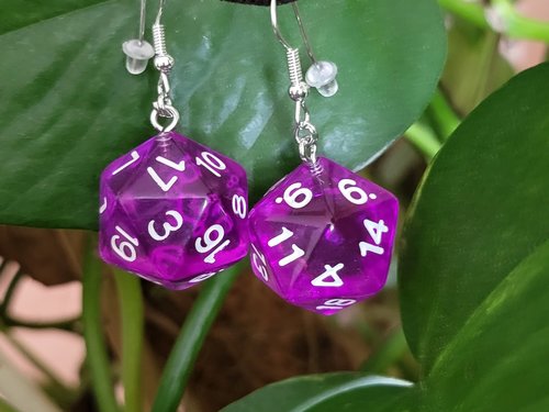 Violet D20 Dice Earrings 