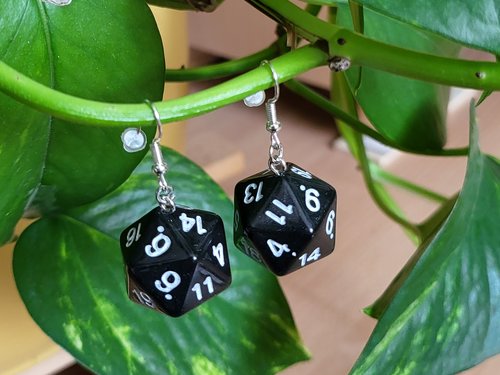 Black D20 Earrings