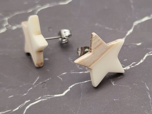White Wooden Star Earrings