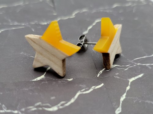 Yellow Wooden Star Earrings